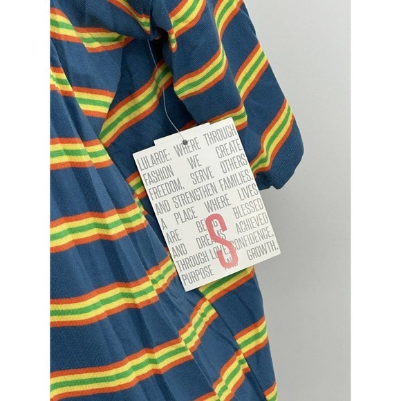 Lularoe Small‎ Irma Tunic Blue with Orange Green and Yellow Stripes Shirt NWT - Picture 4 of 10